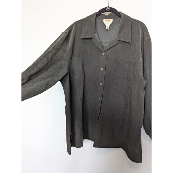 Talbots Green Faux Suede Button Down Stretch Large - Picture 4 of 12
